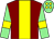 Maroon, yellow stripe, light green sleeves, yellow armlets and spots on light green cap