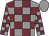 Grey body, garnet checked, grey arms, garnet checked, grey cap