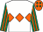 White, orange triple diamond, emerald green & orange striped sleeves, orange cap, emerald green diamonds