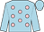 Light blue, pink spots, light blue sleeves & cap