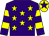 Purple, yellow stars, hooped sleeves, yellow cap, purple star