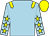 Light blue, yellow epaulets, light blue sleeves, yellow stars, yellow cap