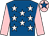 Royal blue, white stars, pink sleeves, pink cap, royal blue star