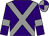 Purple body, grey cross sashes, purple arms, grey armlets, grey cap, purple quartered