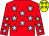 Red, light blue stars, yellow cap, light green stars