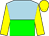 Light blue and green halved horizontally, yellow sleeves and cap