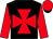 Black, red maltese cross and sleeves, red cap, black peak