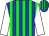 blue and green stripes, white sleeves,