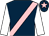 Dark blue, pink sash, white sleeves, dark blue cap, pink star