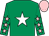 Emerald green, white star, emerald green sleeves, pink stars and cap