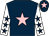 Dark blue, pink star, white sleeves, dark blue stars, dark blue cap, pink star