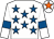 White, royal blue stars and armlets, white cap, orange star