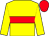 Yellow body, red hoop, yellow arms, red cap