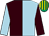 Brown and light blue (halved), sleeves reversed, emerald green and yellow striped cap