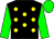 black, yellow spots, green sleeves and cap