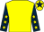 Yellow, dark blue sleeves, yellow stars, yellow cap, dark blue star