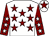 White, maroon stars, maroon sleeves, white stars, white cap, maroon star