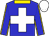 Blue, white cross, blue sleeves, gold seams and collar, white cap