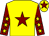 Yellow, maroon star, maroon sleeves, yellow stars, yellow cap, maroon star