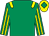 Emerald green, yellow epaulettes, striped sleeves, yellow cap, emerald green diamond