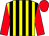 Yellow body, black striped, red arms, red cap