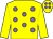 Yellow, mauve spots, yellow sleeves