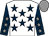 White, dark blue stars, dark blue sleeves, grey stars, grey cap