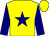 yellow, navy star, navy sleeves, yellow cap