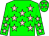 Luminousgreen,shocking pink stars,blue sleeves,s pink stars,l green cap,s pink star,blue p