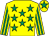 Yellow, emerald green stars, striped sleeves and star on cap