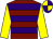 Bright yellow and  purple hoops,  yellow sleeves, quartered cap, purple peak