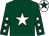 Dark green, white star, white stars on sleeves, white cap, dark green star