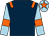 Dark blue, orange epaulettes, light blue sleeves, orange armlet, light blue cap, orange star