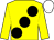 YELLOW, large BLACK spots, WHITE cap