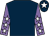 Dark blue, mauve sleeves, white stars, dark blue cap, white star