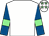 White, royal blue sleeves, light green armlets, white cap, light green stars