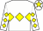 White body, yellow diamond hoop, white arms, yellow diamonds, white cap, yellow star