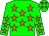 Big-green body, orange stars, big-green arms, orange stars, big-green cap, orange stars