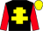 Black, yellow cross of lorraine, red sleeves, yellow cap