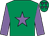 Emerald green, mauve star, sleeves and stars on cap