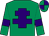 Emerald green, purple cross of lorraine, armlets and quartered cap