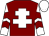 Maroon, white cross of lorraine, white sleeves, maroon chevrons, white cap