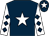 Dark blue, white star, white sleeves, dark blue diamonds, dark blue cap, white star