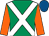 Emerald green, white cross belts, orange sleeves, royal blue cap