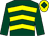 Dark green & yellow chevrons, dark green sleeves, yellow cap, dark green diamond