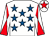 White, royal blue stars, red sleeves, white diabolo, white cap, red star