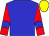 Blue body, red arms, blue chevron, yellow cap