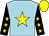 Light blue, yellow star, black sleeves, yellow stars and cap