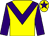 Yellow body, purple chevron, purple arms, yellow cap, purple star