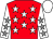 Red, white stars, white sleeves, grey stars, white cap